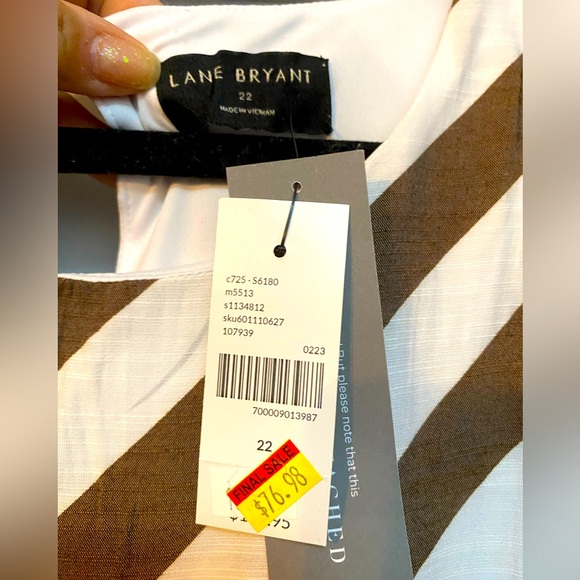 NEW**LANE BRYANT, POCKETS, LONG SLEEVE, LINED BROWN STRIP MIDI DRESS, - Picture 4 of 11